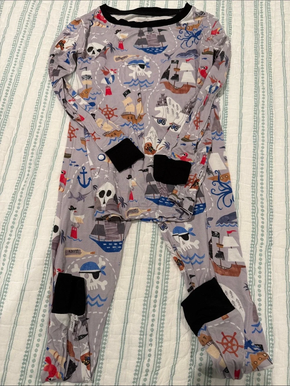 Little Sleepies Gray Pirate Ship Pajama Set with Black Trim
